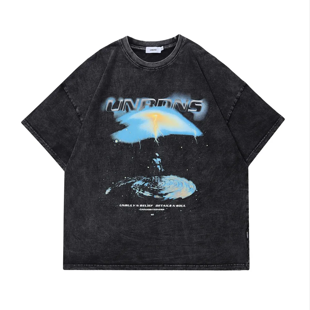 American Street Fashion Brand Distressed Short sleeved T shirt Grey - Shop at LoveMi