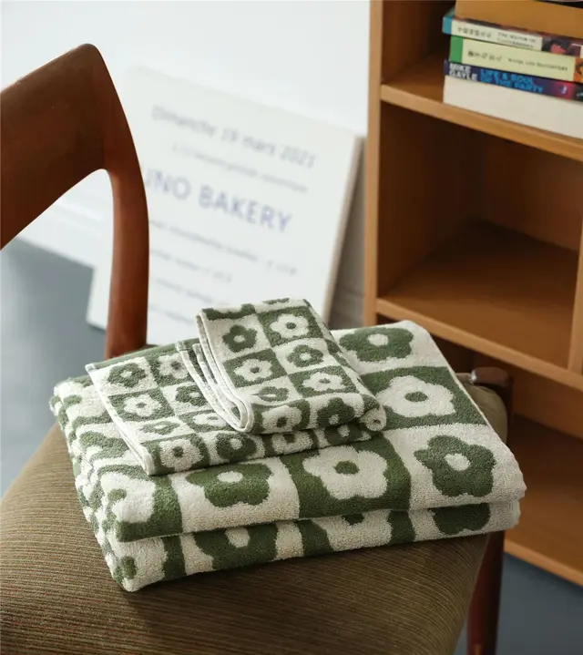 Retro Style Fish Scale Towel Cotton Color Plaid Flower Green - Shop at LoveMi