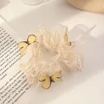 Women's Mesh Pig Intestine Ring Butterfly Hair Accessories - Beige