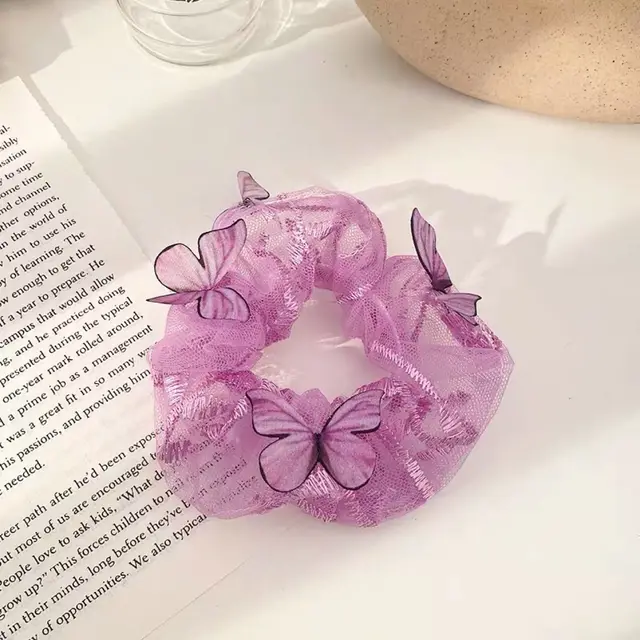 Women's Mesh Pig Intestine Ring Butterfly Hair Accessories Purple - Shop at LoveMi