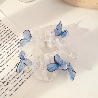 Women's Mesh Pig Intestine Ring Butterfly Hair Accessories White - Shop at LoveMi