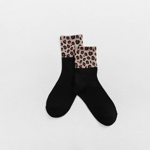 Female Socks Leopard print Cotton Pure Stockings Luokou Leopard Print Black - Shop at LoveMi