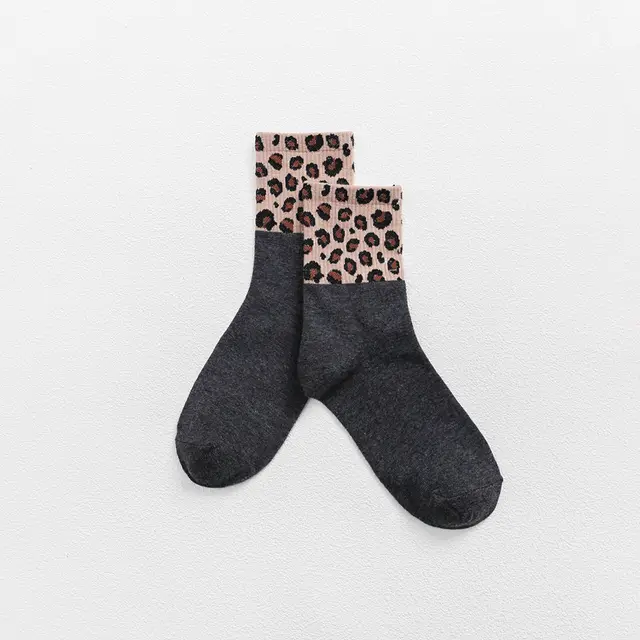 Female Socks Leopard print Cotton Pure Stockings Luokou Leopard Print Dark Grey - Shop at LoveMi