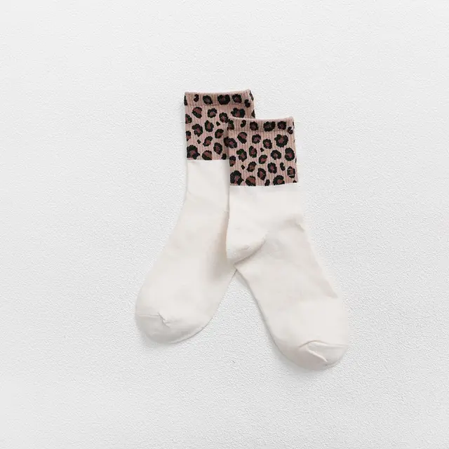 Female Socks Leopard print Cotton Pure Stockings Luokou Leopard Print White - Shop at LoveMi