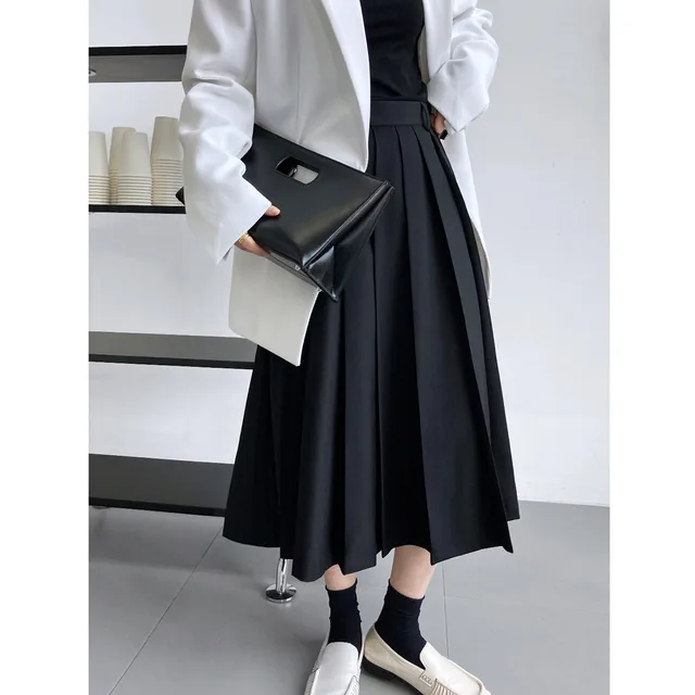 Draped High Waist Pleated Skirt Black - Shop at LoveMi