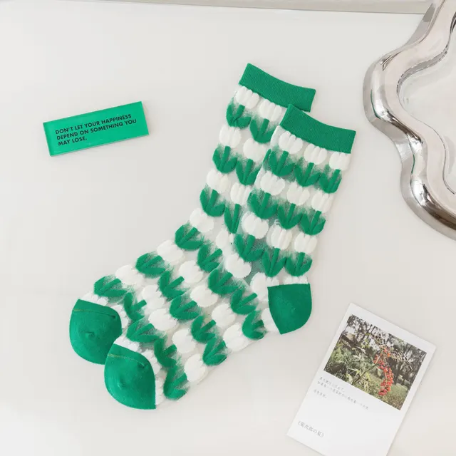Women's Mid Tube Socks Trendy Green Breathable Full Of Flowers - Shop at LoveMi