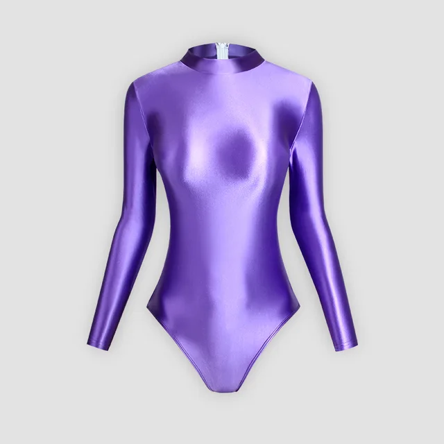 Skinny Silky Glossy High cut Swimsuit Purple - Shop at LoveMi