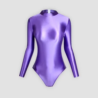 Skinny Silky Glossy High-cut Swimsuit - Purple