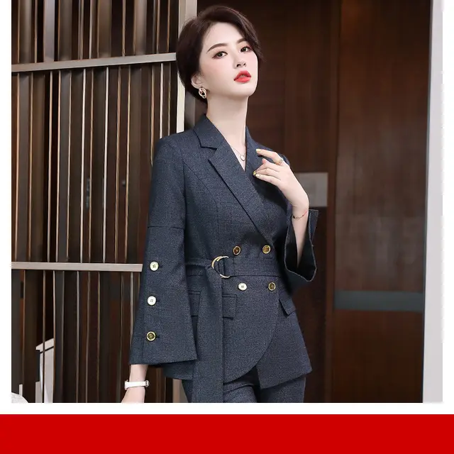 Ladies Business Wear Fashion Business Tooling Grey Checkered Jacket - Shop at LoveMi
