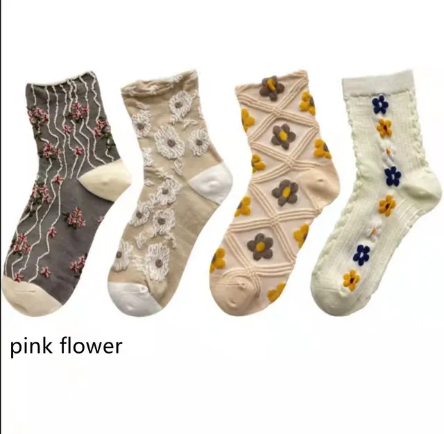 Schoolgirls' Net Celebrity Style Thin Stockings Pink Flower - Shop at LoveMi