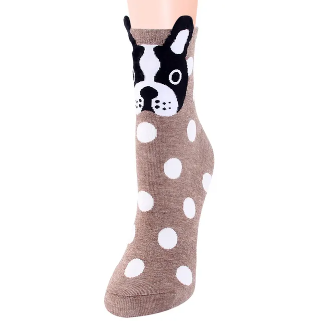 Cute Puppy Comfortable Polka Dot Women's Socks Korean Version In The Tube Brown - Shop at LoveMi