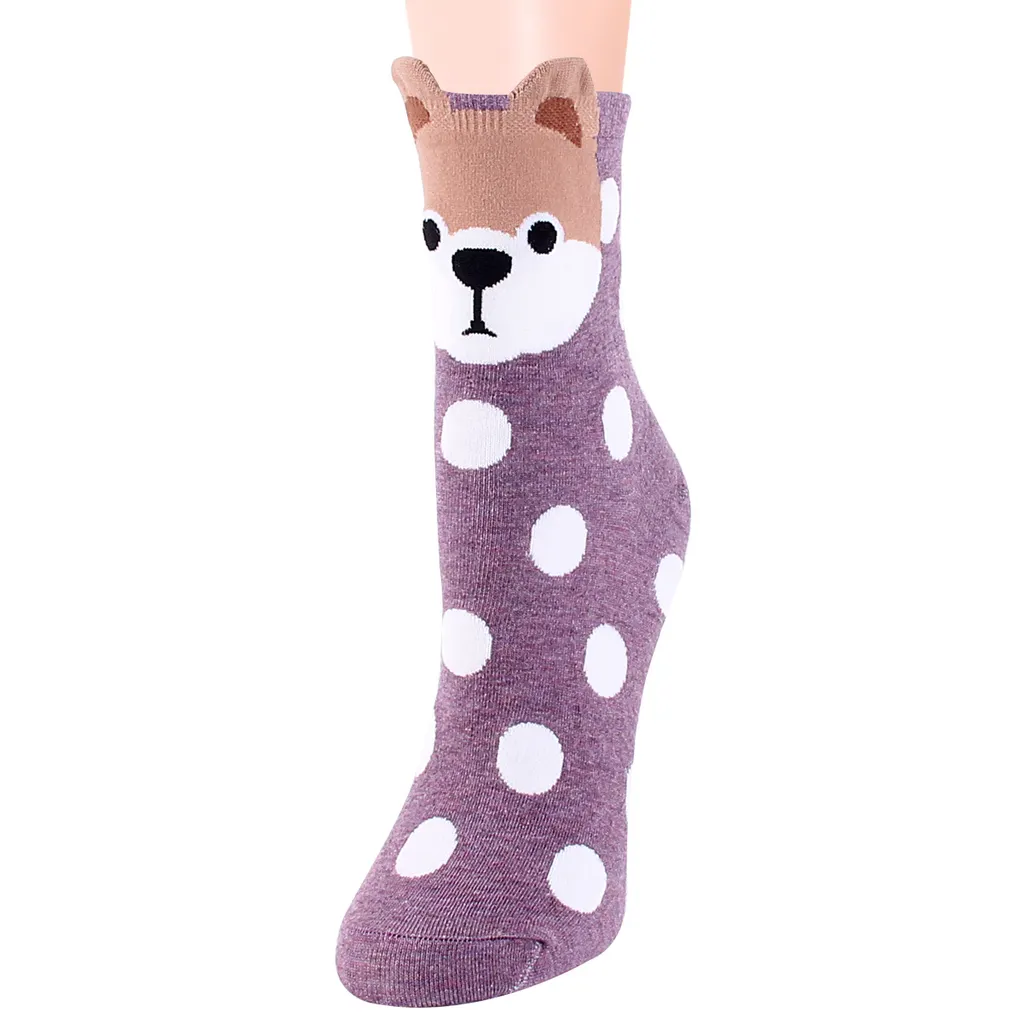 Cute Puppy Comfortable Polka Dot Women's Socks Korean Version In The Tube - Purple