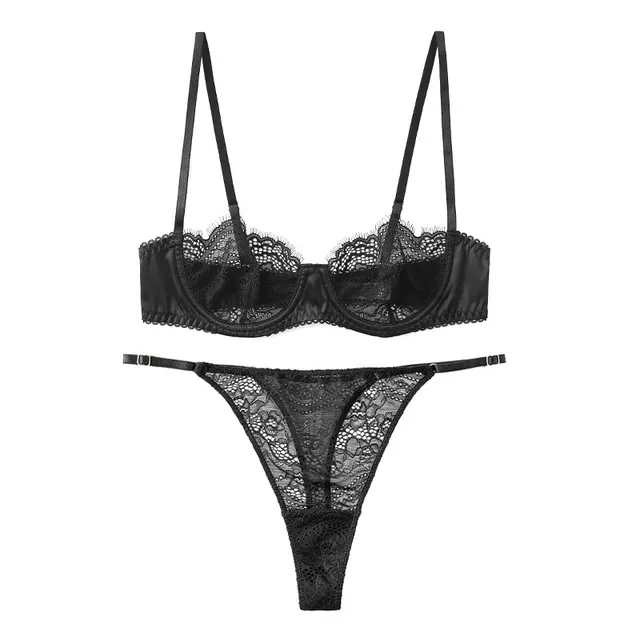 Lace Thin Bra T Pants Underwear Set Black - Shop at LoveMi