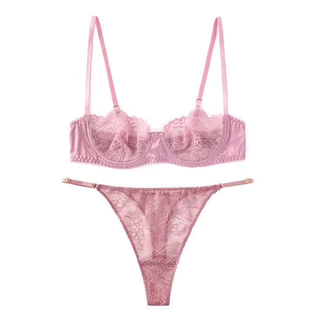 Lace Thin Bra T Pants Underwear Set Pink - Shop at LoveMi