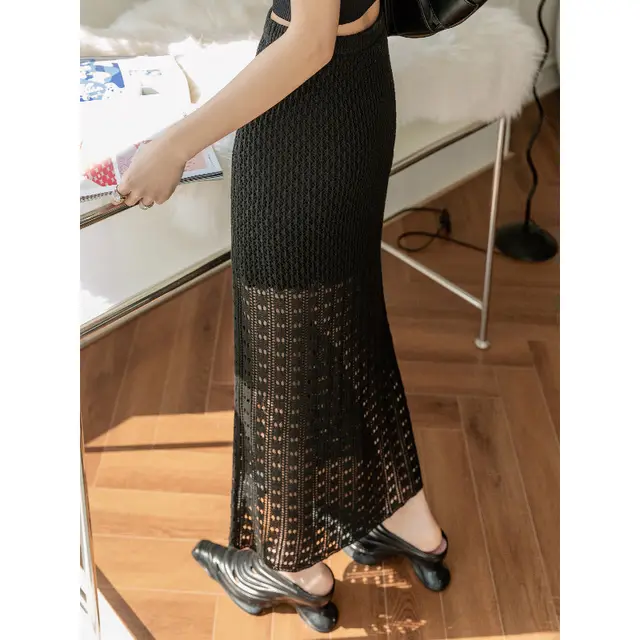 Tencel Linen Cutout Skirt Design Sense Skirt Black - Shop at LoveMi