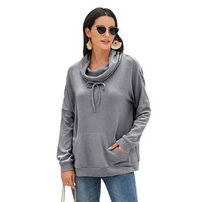 Women's Cashmere Loose Long Sleeve Solid Color Pullover Sweater Grey - Shop at LoveMi