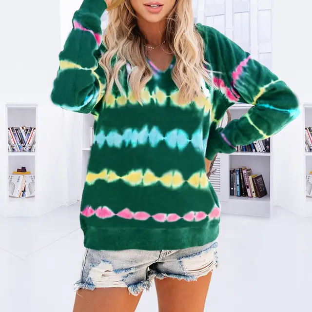 Tie Dye Hoodie Loose Ombre Long Sleeve Top Green - Shop at LoveMi