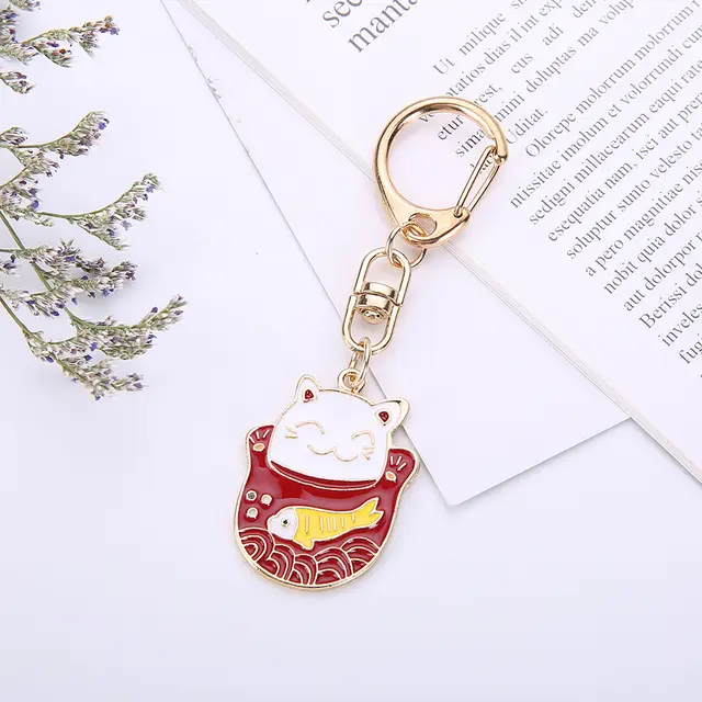 Cartoon Animal Beckoning Cat Cute Dog Keychain Red Cat - Shop at LoveMi