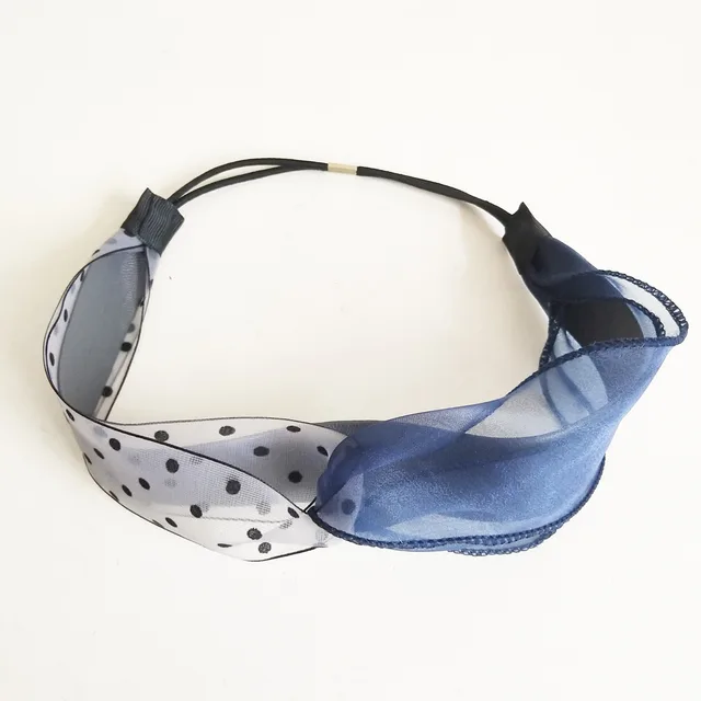 Polka dot Mesh Contrast Color With Wavy Cross Hairband Blue - Shop at LoveMi
