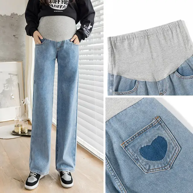 Ladies Maternity Jeans Spring Autumn Loose Casual Blue - Shop at LoveMi