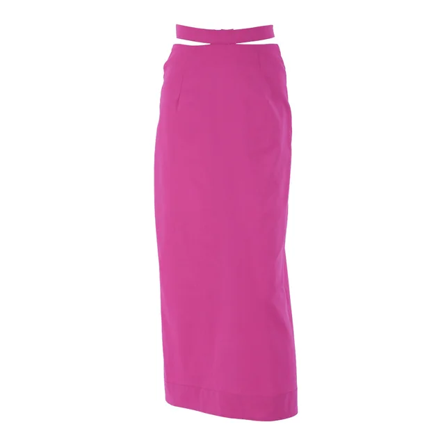 Autumn Women's High Waist Slit Cotton And Linen Slim Skirt Pink - Shop at LoveMi
