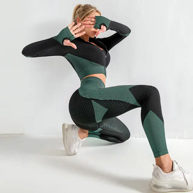 Seamless Long Sleeve Quick Dry Training Running Yoga Show Navel Body Top Dark Green - Shop at LoveMi