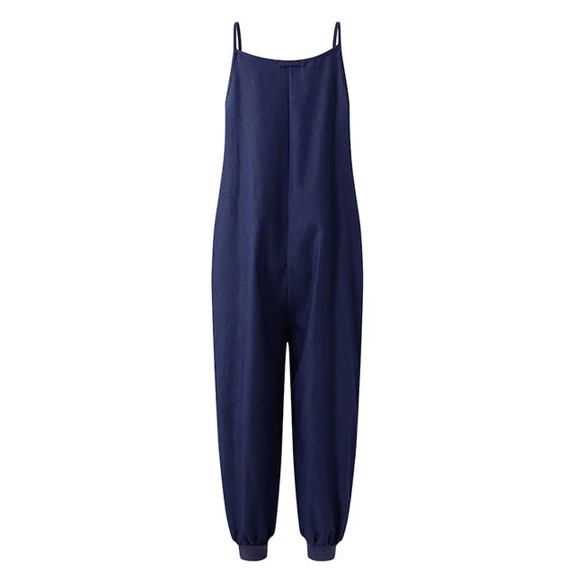 Women's two color seven yard one piece suspenders and ankle jeans Navy Blue - Shop at LoveMi