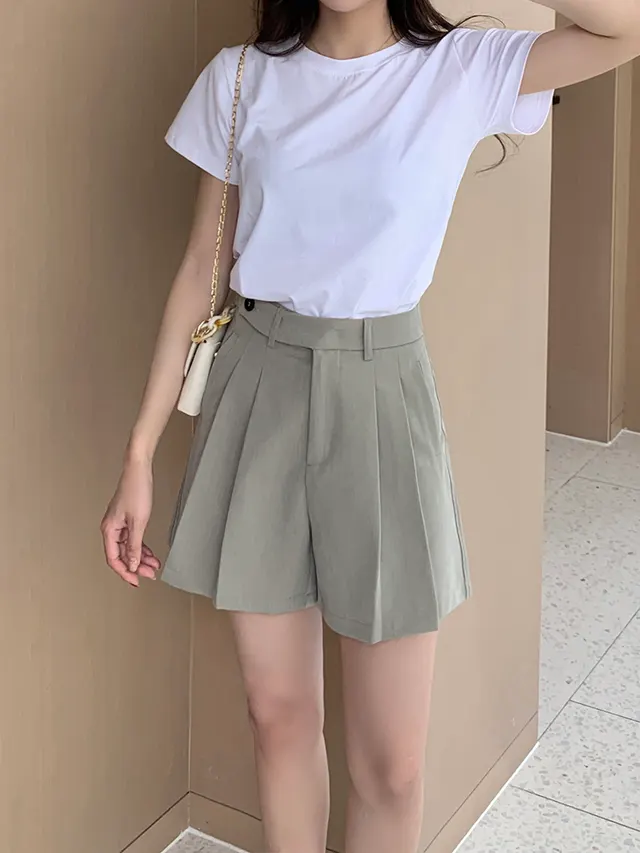 Pleated skirt shorts Grey Green - Shop at LoveMi