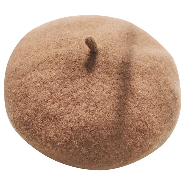 Beret women's autumn and winter warm solid color buds Korean version of the wild retro pumpkin painter hat tide Khaki - Shop at LoveMi