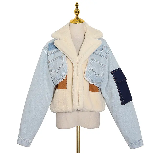 Lamb wool loose thick denim jacket As Picture - Shop at LoveMi