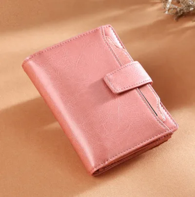 Women's leather card holder with leather buckle Pink - Shop at LoveMi