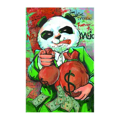 Purple Panda Funny Picture Money Bag Canvas Painting Green - Shop at LoveMi
