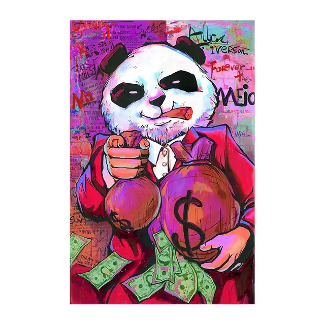 Purple Panda Funny Picture Money Bag Canvas Painting Red - Shop at LoveMi