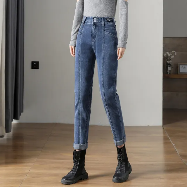 Ladies Fashion Korean Style Stretch Straight Jeans Navy Blue - Shop at LoveMi