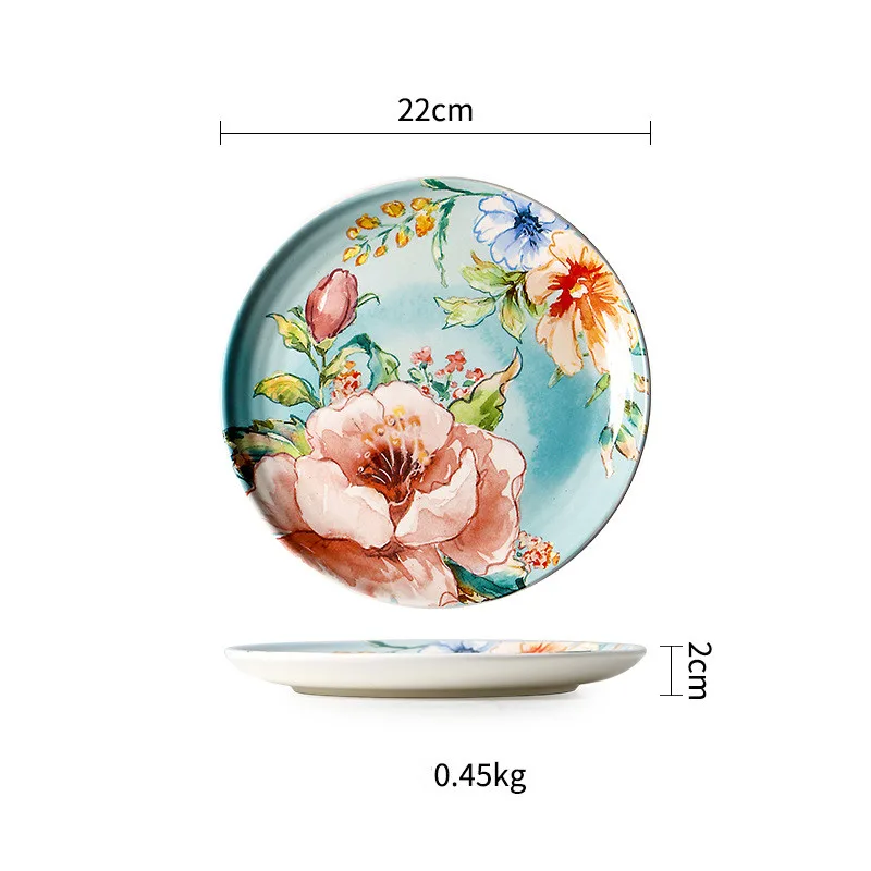 French Underglaze Ceramic Dinner Plate Dim Sum Tray - 8.6Inch Small Plate