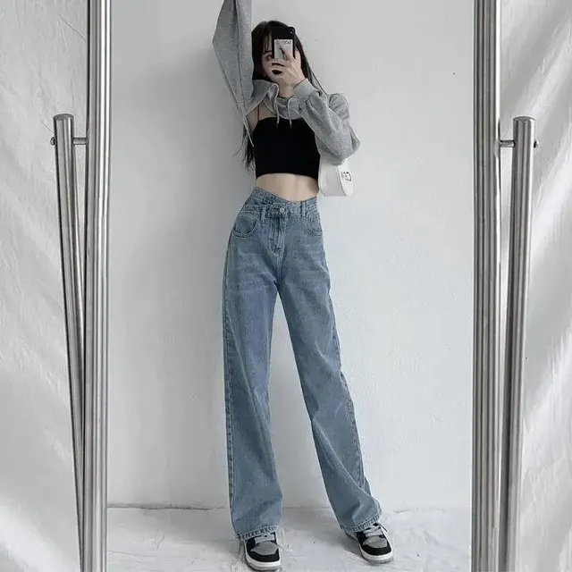 Slim Straight Trousers Irregular Drape Floor Mopping Pants Light Blue - Shop at LoveMi