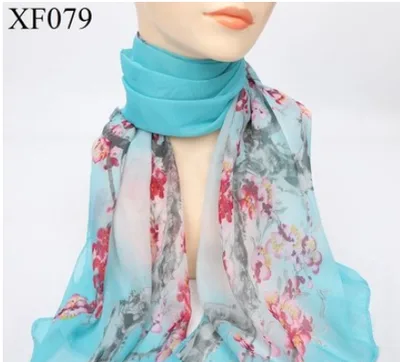 Spring And Autumn Print Chiffon Scarf Shawl Blue - Shop at LoveMi
