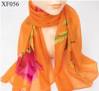 Spring And Autumn Print Chiffon Scarf Shawl - Xf056 Orange - View 1