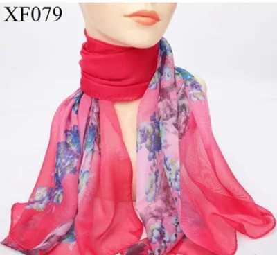 Spring And Autumn Print Chiffon Scarf Shawl Xf079 Peach Rose Red - Shop at LoveMi