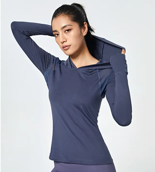 Women's Mesh Stitching Breathable Quick drying Slim Fit Yoga Top Blue - Shop at LoveMi