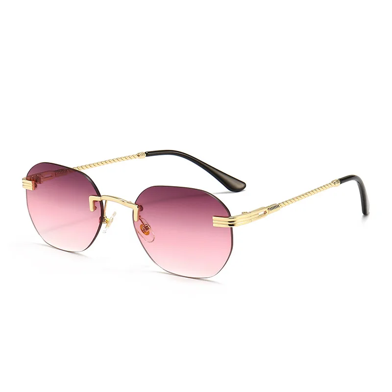 Women's Rimless Sunglasses Square Small Frame Marine Lenses - Gradient Purple