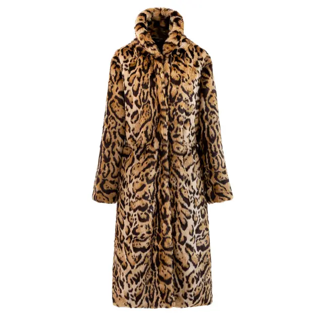 Plus Size Leopard Fur Coat Long Faux Mink Fleece Khaki - Shop at LoveMi