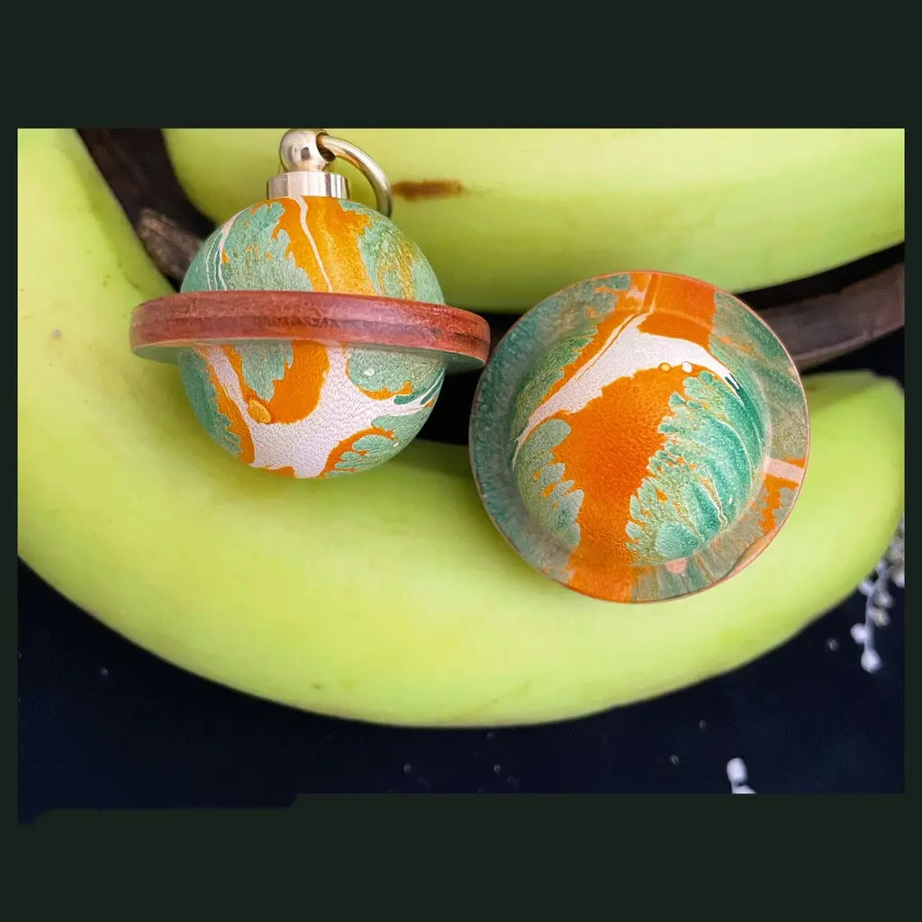 Login Planet Handmade Leather Car Keychain Ring Bell - Radiant Forest