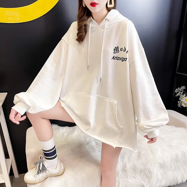 Character Print Kangaroo Pocket Thickened Fleece Drawstring Hooded Sweater Women White - Shop at LoveMi
