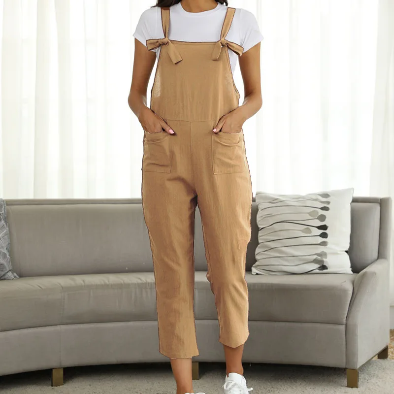 New Casual Plus Size Suspender Jumpsuit Apricot - Shop at LoveMi