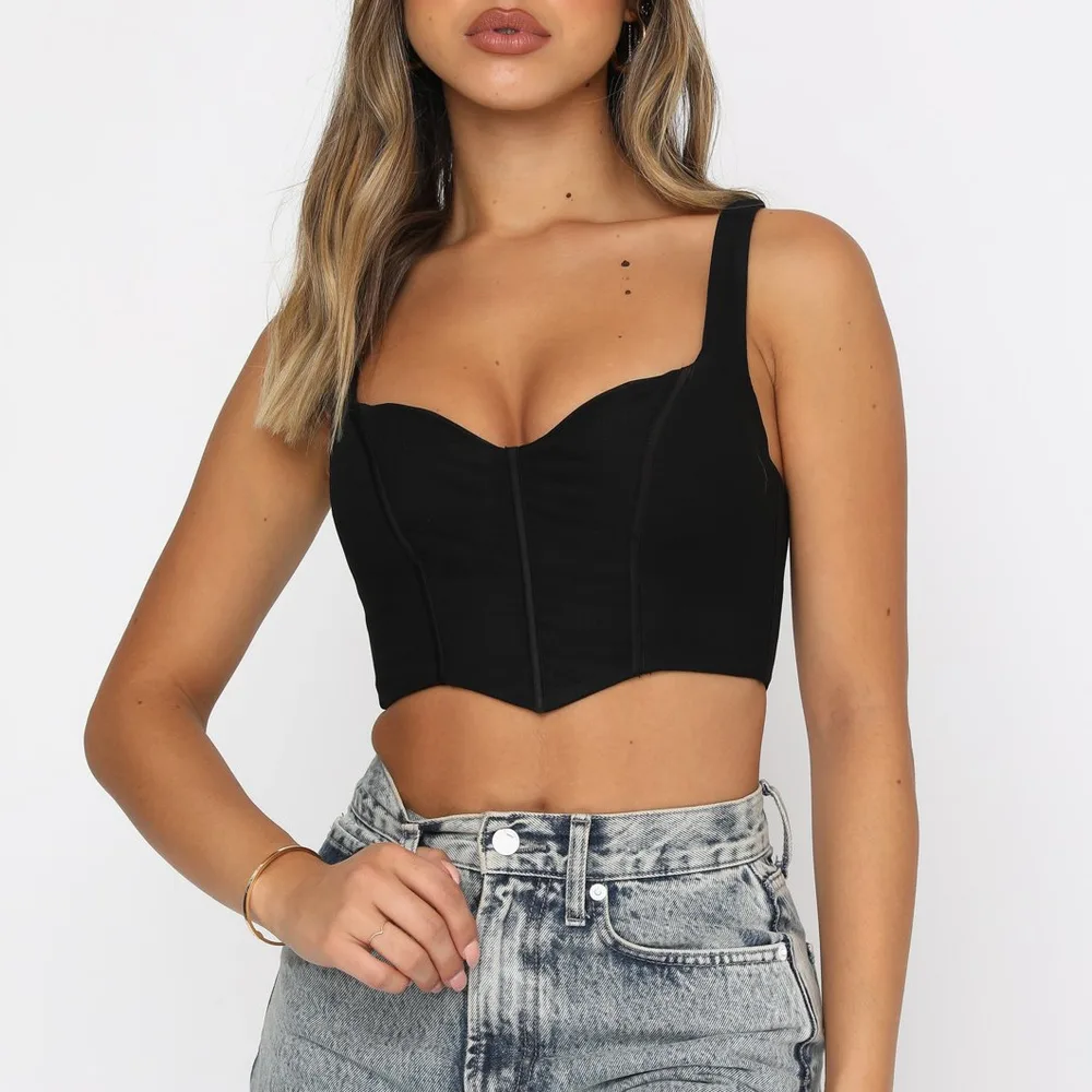 Mesh Fishbone Square Neck Cropped Navel Shower Back Short Corset Black - Shop at LoveMi