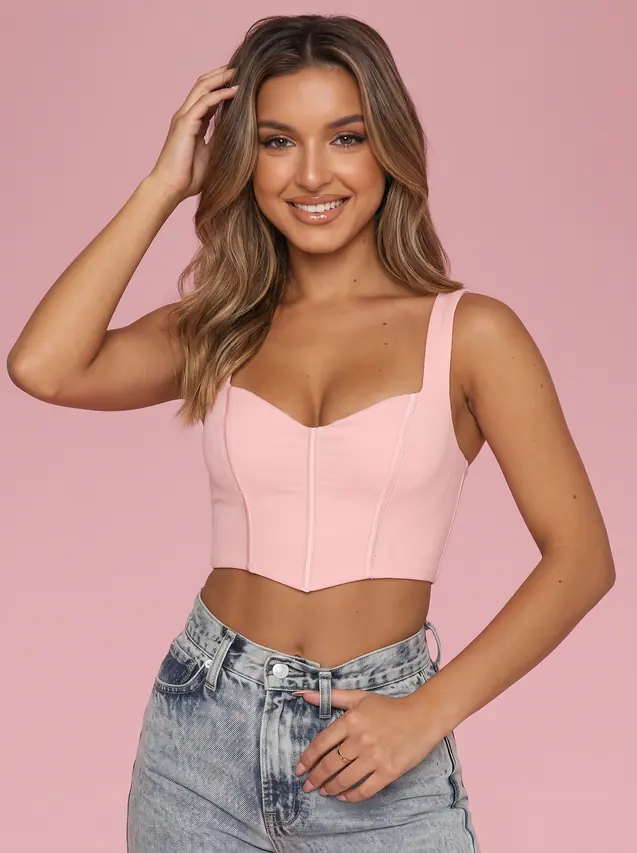 Corset Crop Top with Square Neckline and Open Back Pink - Shop at LoveMi