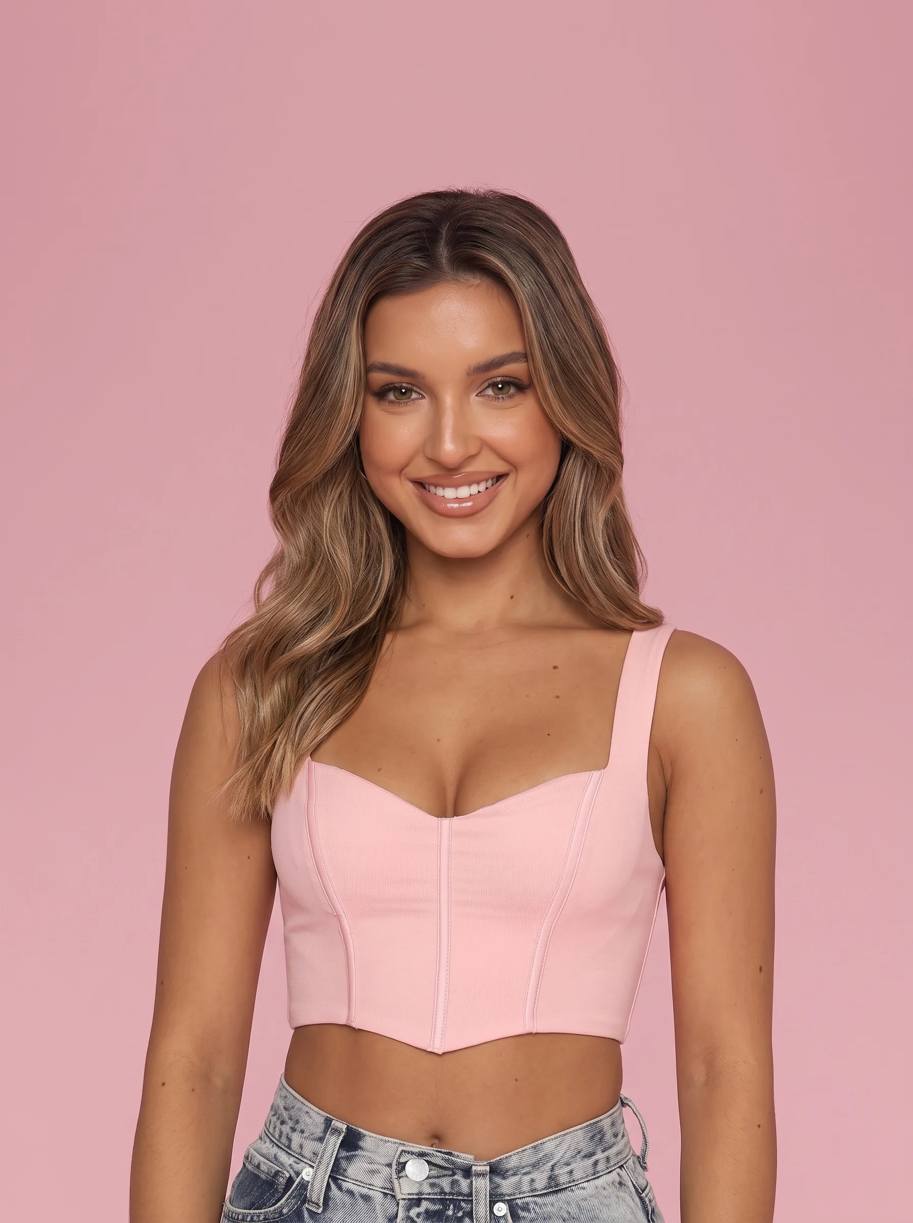 Corset Crop Top with Square Neckline and Open Back - Pink - View 4