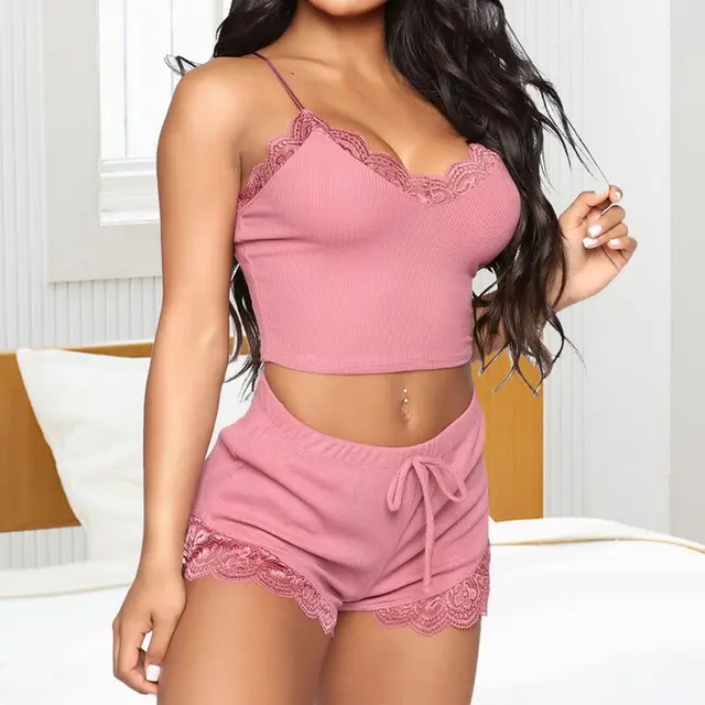 Women's European And American Lace Lingerie Shorts Set Pink - Shop at LoveMi