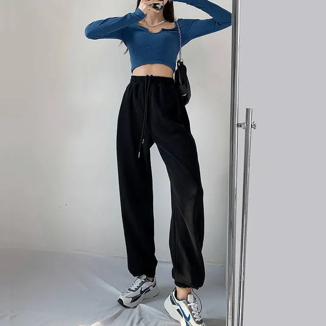 Spring And Autumn Loose Leggings High Waist Straight Wide Leg Pants Black - Shop at LoveMi